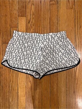 Fleur du Mal Black White Logo monogram 100% Silk Shorts Size S